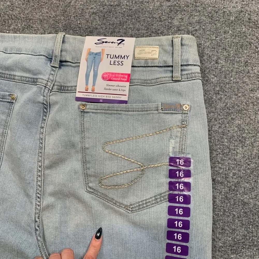 Seven7 Jeans Women 16 Denim Tummyless High Rise Skinny Slimming Distressed *READ